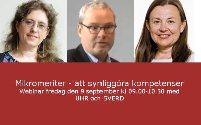 Webinar om ”Micromeriter att synliggöra kompetenser” med UHR och Sverd fre 9/9 kl 09.00