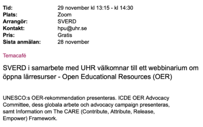 Ett hållbart ekosystem för implementering av UNESCO:s OER rekommendation