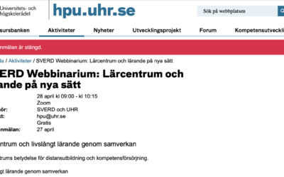 SVERD – UHR Webinar Lärcentrum och livslångt lärande genom samverkan 28 april 2023
