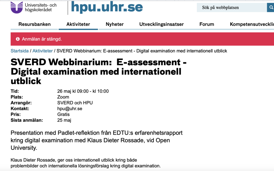 SVERD Webbinarium:  E-assessment – Digital examination med internationell utblick